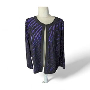 Bob Mackie Sequin Striped Evening Jacket Designer Purple Sequins On Black Sz L